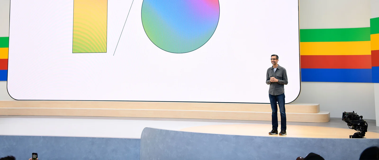 Sundar Pichai standing on the side of the Google Shoreline stage