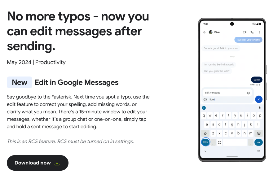 Google Messages Editing